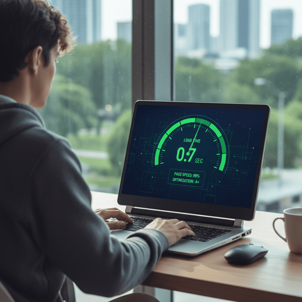 Website performance metrics on a laptop screen
