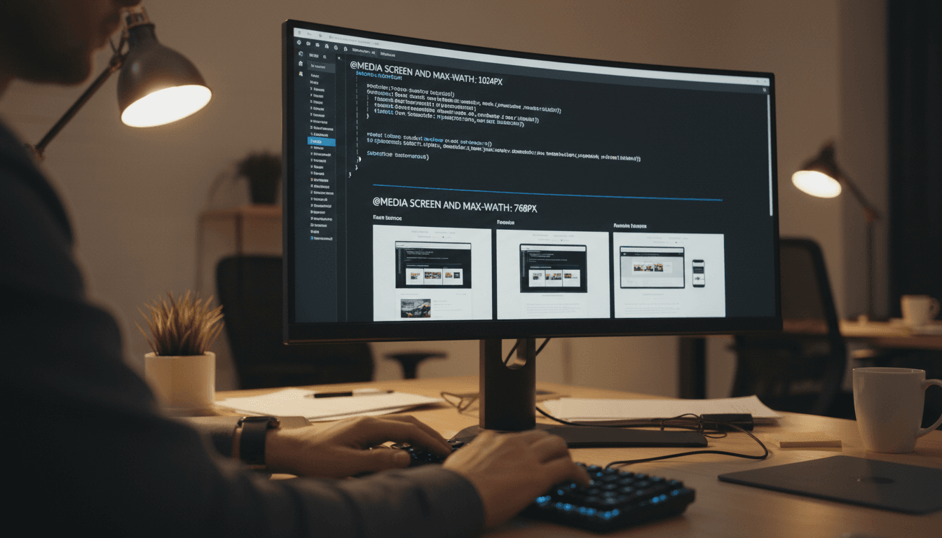 Developer coding a website on a monitor