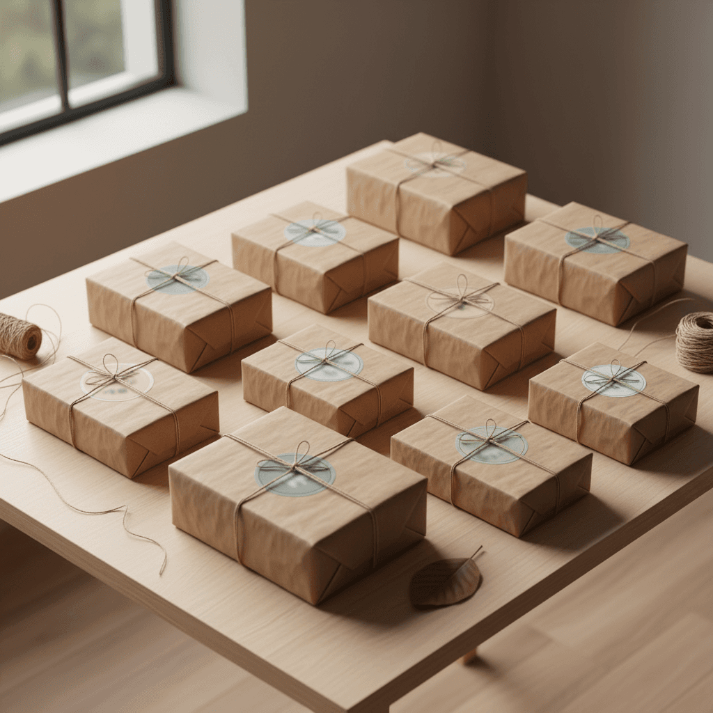 Neatly packed shipping boxes on a clean studio table