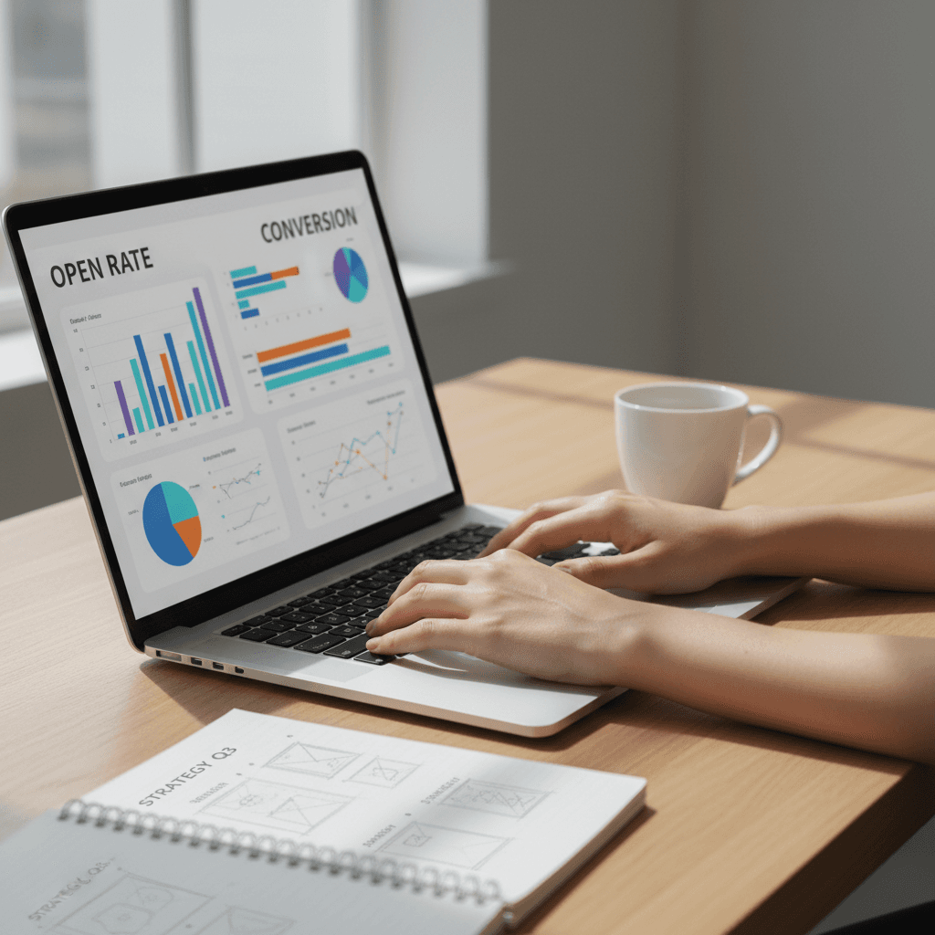 Email analytics dashboard on a laptop screen