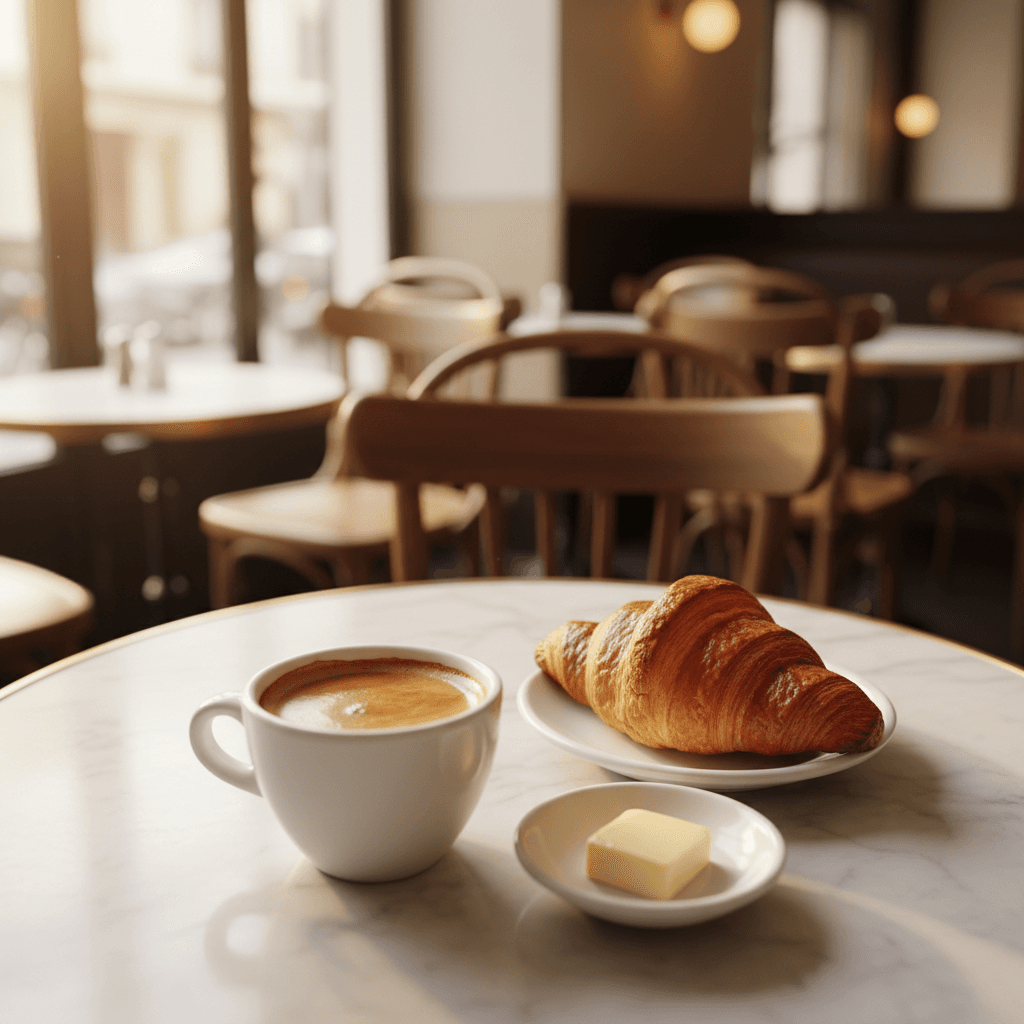 Bistro table set for two in a bright café