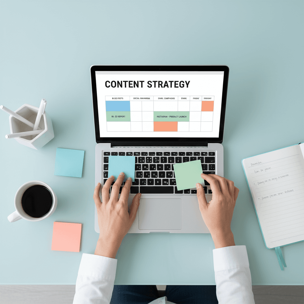 Content calendar with markers and smartphone